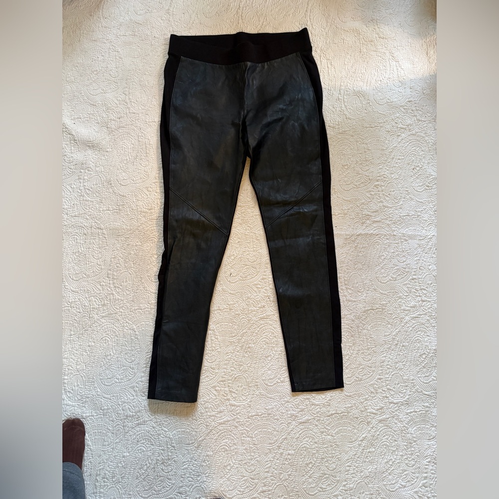 CAbi Black Faux Leather Leggings with Knit Waistband - size Medium